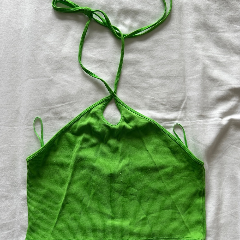 Zara Green Sleeveless Crop Tank Top